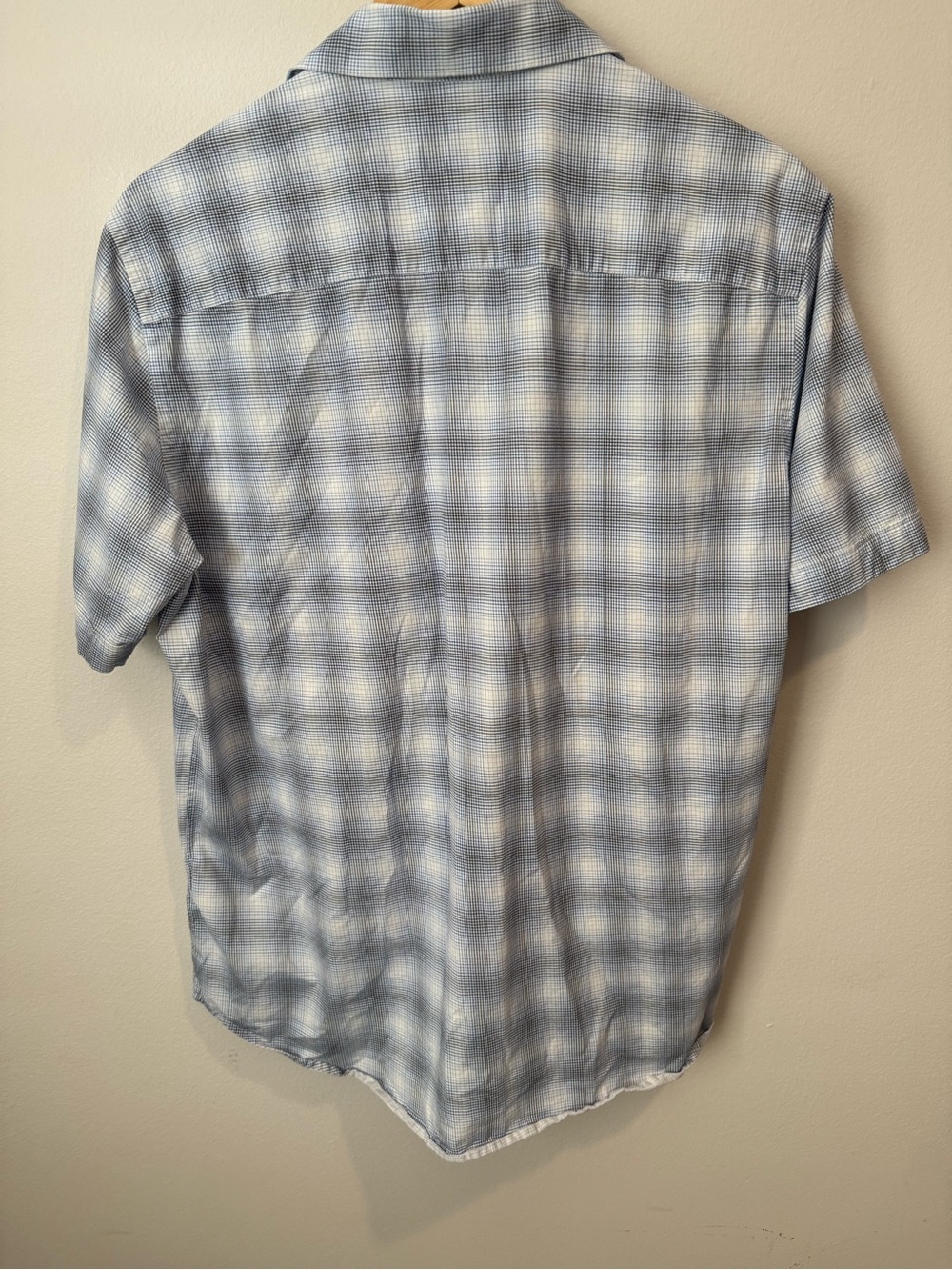 Bugatchi OoohCotton Tech 8-Way Stretch Plaid Shirt Short Sleeve Button Blue L - Picture 2 of 12